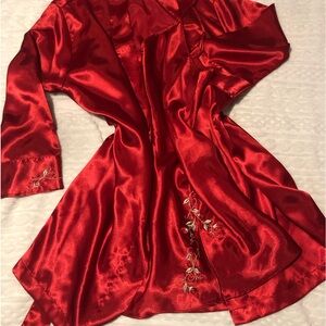 Elegant Red Satin Robe with night gown